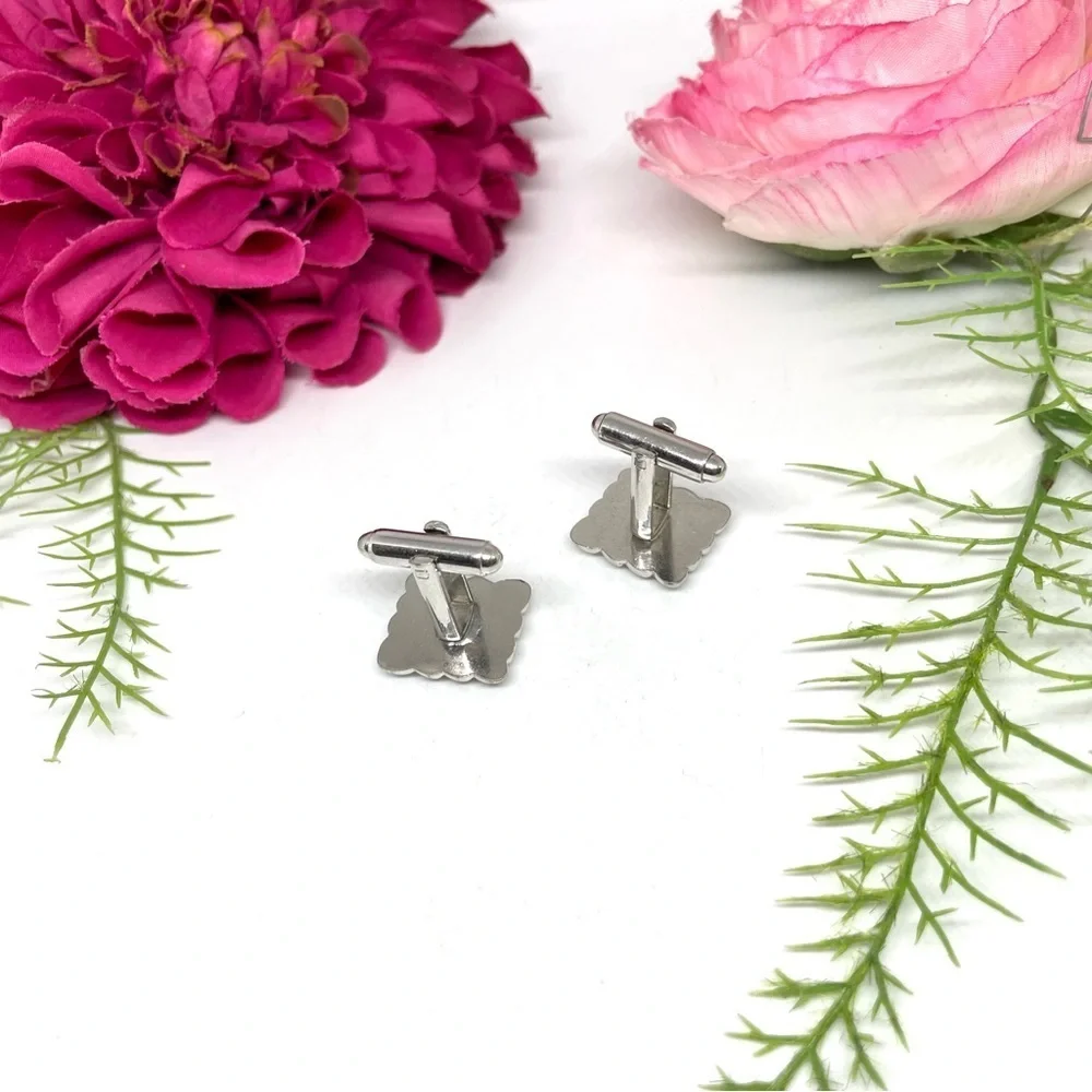 VINTAGE⚜️Quilted Retro Silver Square Cuff Links Set